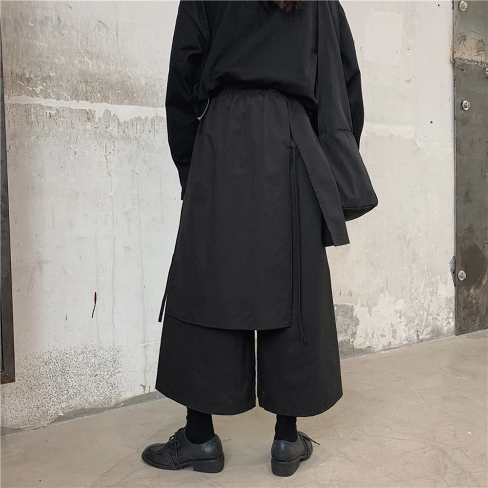 Y2K layered side-hem Japanese samurai culottes skirts genderless summer fashion outdoor trend versatile youth unisex - Image 4