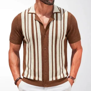 2026 Summer New Men's Striped Short-Sleeve Shirt American Retro Fashion Trendy Street Casual Loose Breathable Men's Tops