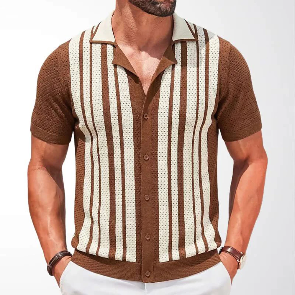 2026 Summer New Men's Striped Short-Sleeve Shirt American Retro Fashion Trendy Street Casual Loose Breathable Men's Tops