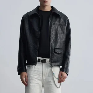 Winter Men's Solid Color PU Leather Long-Sleeved Jacket American Retro Fashion Trendy High Street Loose Casual Niche Men's Top