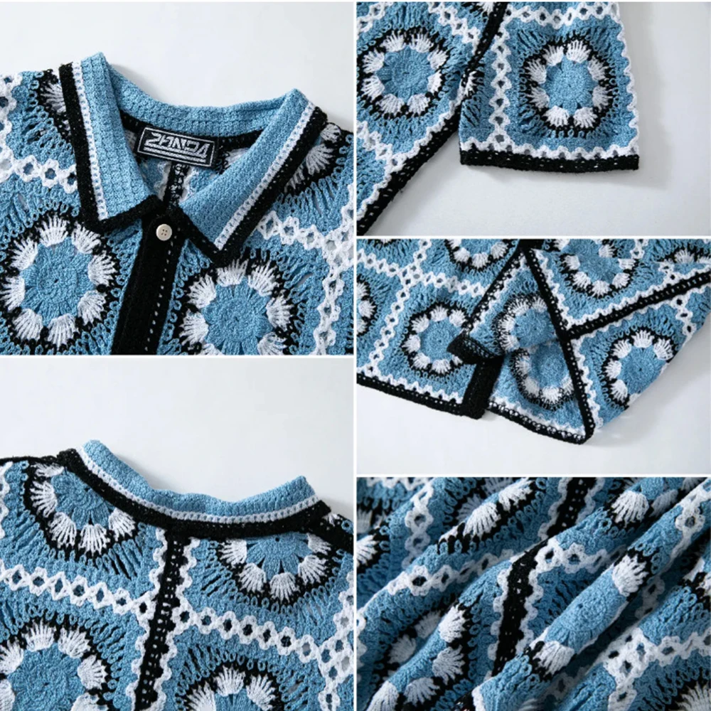 2026 Summer New Men's Knitted Short-Sleeve Shirt Retro Fashion Trendy Street Style Loose Casual Niche Breathable Men's Top - Image 4