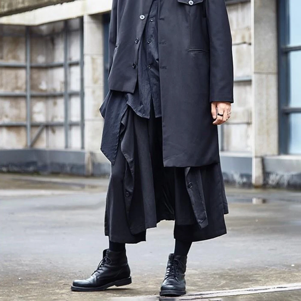 Gothic Dark Pants Y2k Irregular Side Button Samurai Pants Streetwear Fashion Nightclub Youth Trend Wide Leg Hakama Unisex 2026 - Image 2