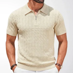 Summer New Men's Solid Color Zipper Short-Sleeve Polo Shirt Retro Fashion Trendy Casual Simple Loose Breathable Men's Top