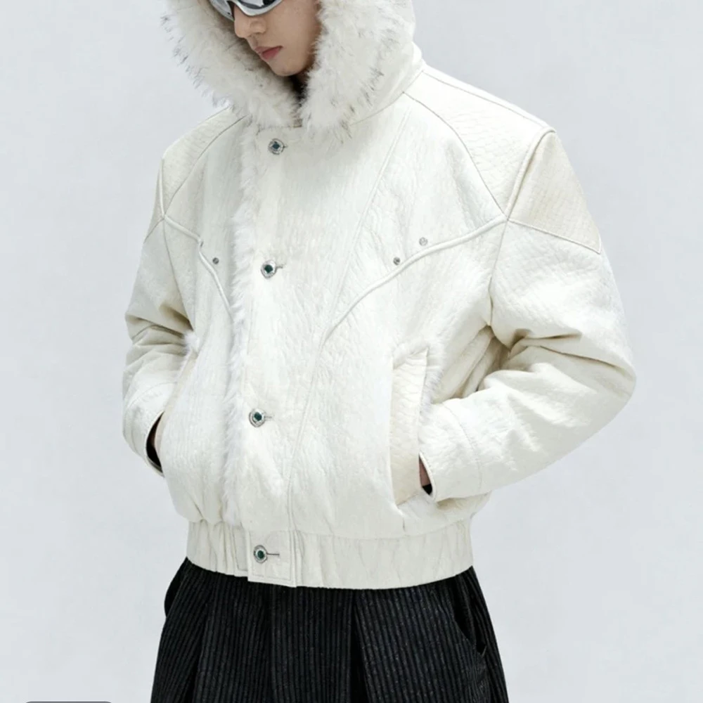Mens Spring Jacket Pu Leather Patchwork Thickened Faux Fur Hooded Jacket Streetwear Fashion Fluffy Niche Top Men'S Clothing 2026 - Image 2