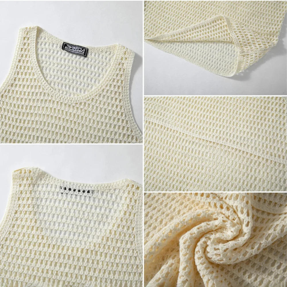 2026 Summer New Men's Solid Color Knitted Sleeveless Vest Retro Fashion Trendy Street Loose Breathable Casual Niche Men's Top - Image 5