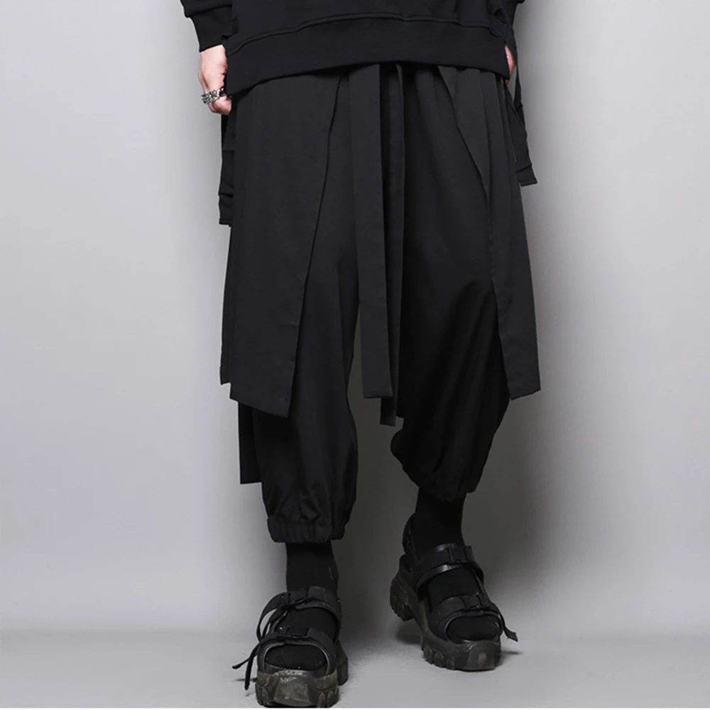 Mens Dark Samurai Pants Irregular Side Hem Double-Layer Hakama Streetwear Fashion Youth Casual Pants Men'S Clothing 2025 New - Image 5