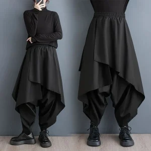 XS-5XL Y2k Irregular Layered Low Crotch Skirt Pant Genderless Streetwear Fashion Stage Performance Ballroom Wide-Leg Pant Unisex