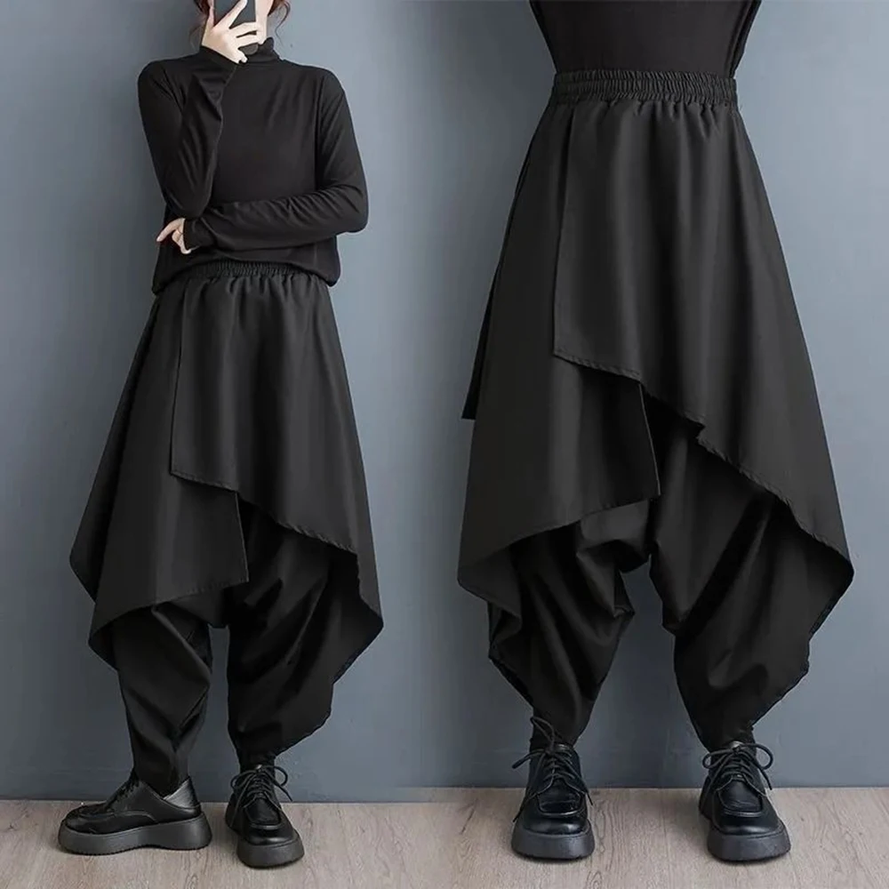 XS-5XL Y2k Irregular Layered Low Crotch Skirt Pant Genderless Streetwear Fashion Stage Performance Ballroom Wide-Leg Pant Unisex