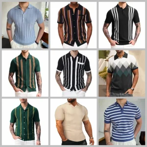 New European And American Style Jacquard Knit T-shirt Fashion Lapel Short-sleeved Business POLO Shirt In Multiple Colors