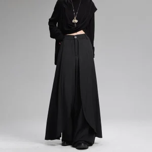 Y2K layered thin soft side-hem Japanese samurai culottes skirts genderless summer fashion outdoor trend versatile youth unisex