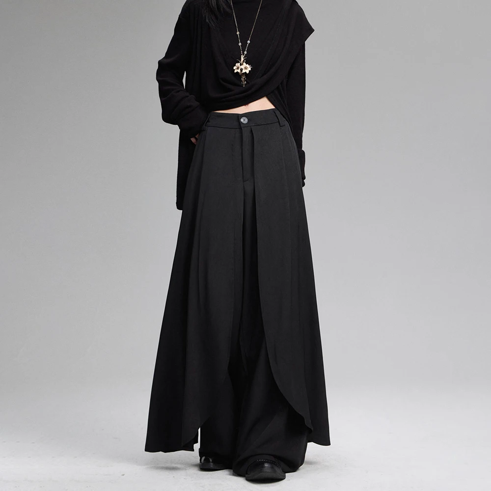 Y2K layered thin soft side-hem Japanese samurai culottes skirts genderless summer fashion outdoor trend versatile youth unisex