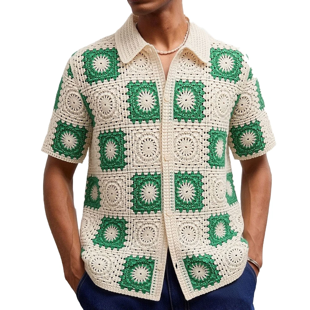 2026 Summer New Men's Hollow-Out Short-Sleeve Polo Shirt American Retro Fashion Trendy Vacation Casual Loose Niche Men's Top - Image 2