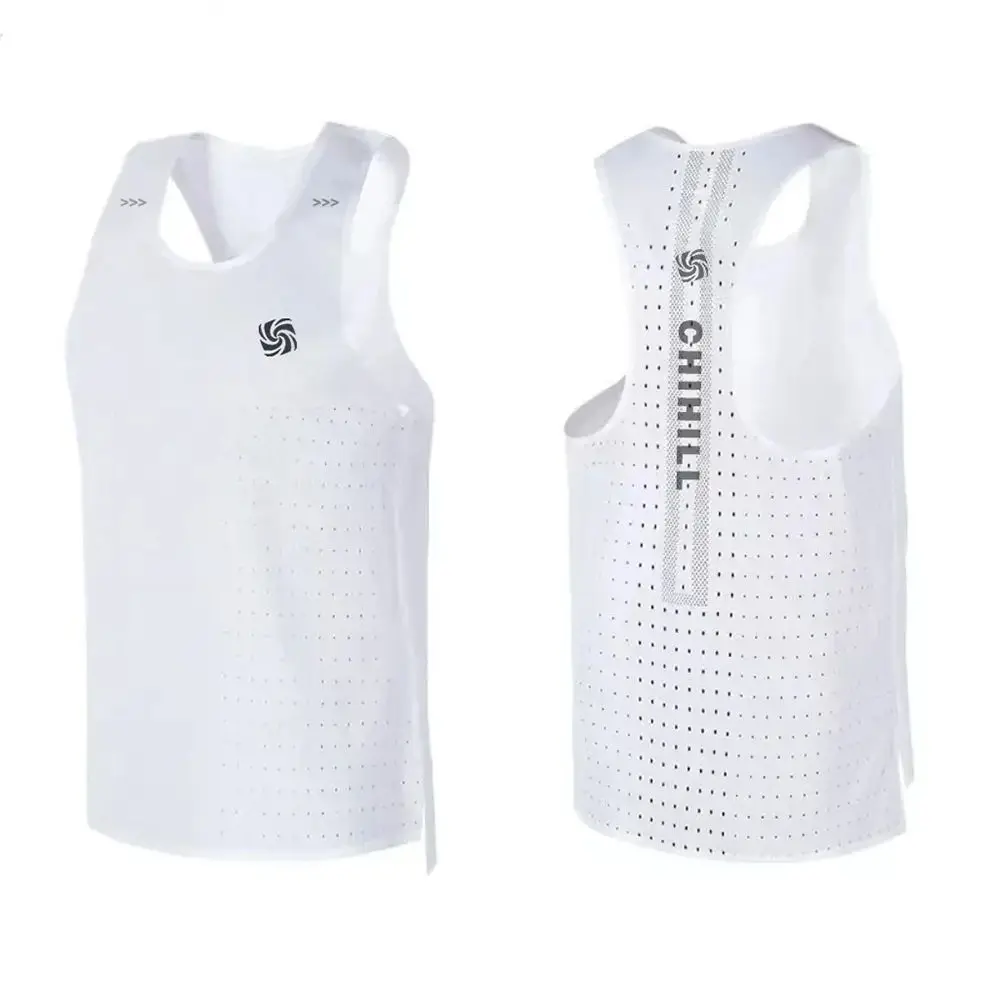 Mens Vest Sports Fitness Mesh Breathable Quick Dry Lightweight Sleeveless Running Vest Trendy Gym Training Tank Top 2024 Summer