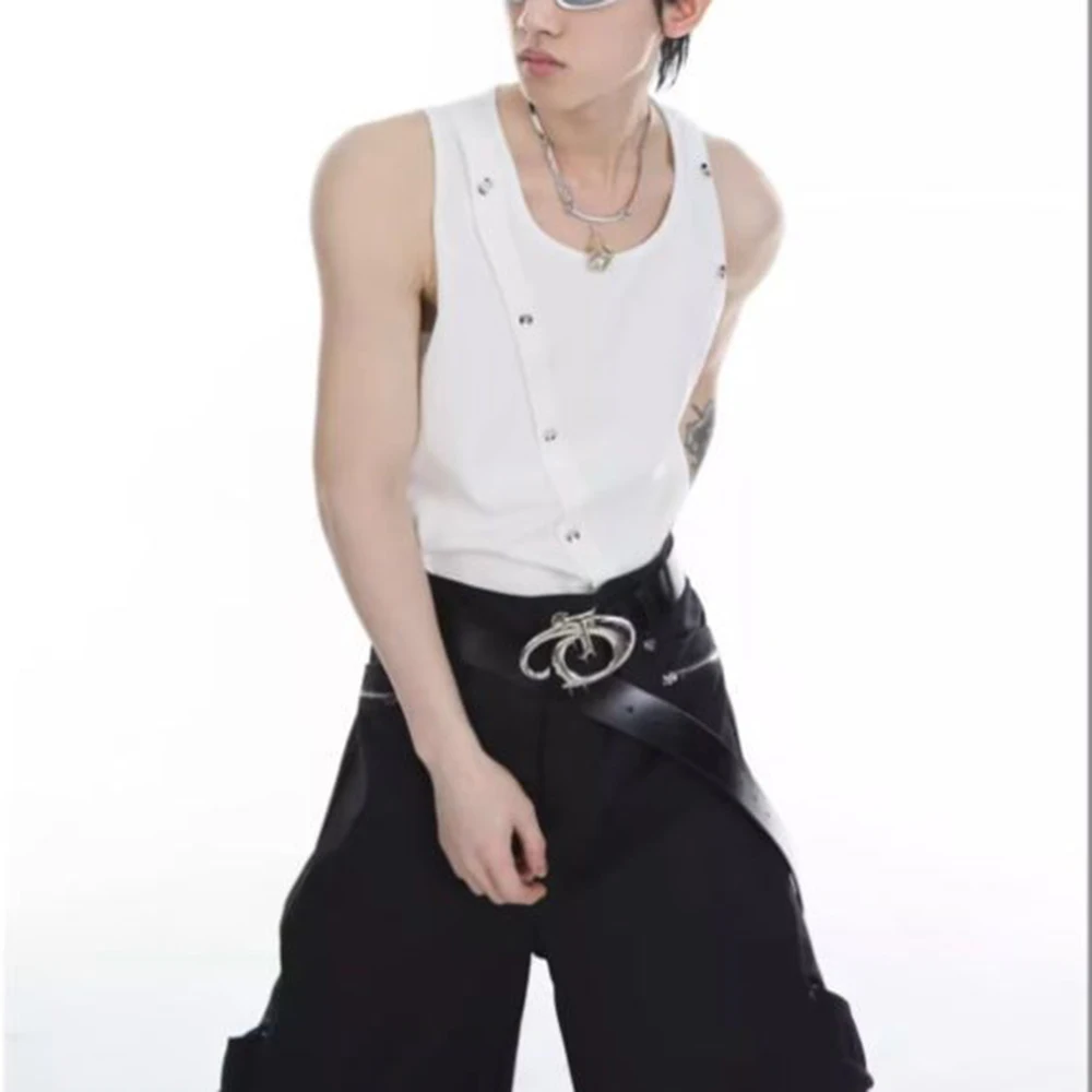 Summer New Men's Solid Color Sleeveless Vest American Retro Fashion Trend Street Hip-Hop Slim Casual Breathable Men's Tops - Image 4