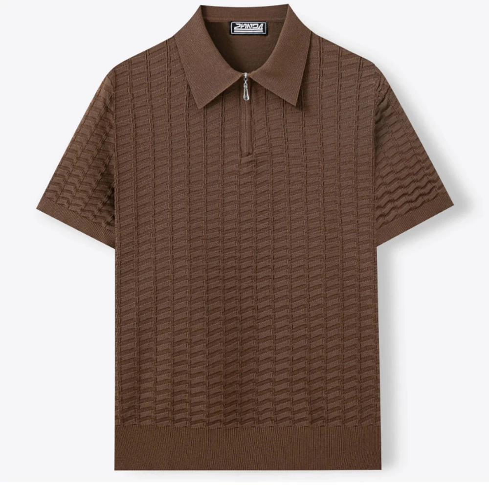 Summer New Men's Solid Color Zipper Short-Sleeve Polo Shirt Retro Fashion Trendy Casual Simple Loose Breathable Men's Top - Image 9
