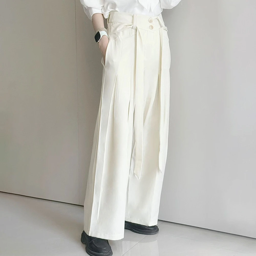 Summer New Men's Solid Color Ribbon Suit Trousers American Fashion Trend High Street Loose Casual Breathable Men's Bottoms - Image 3