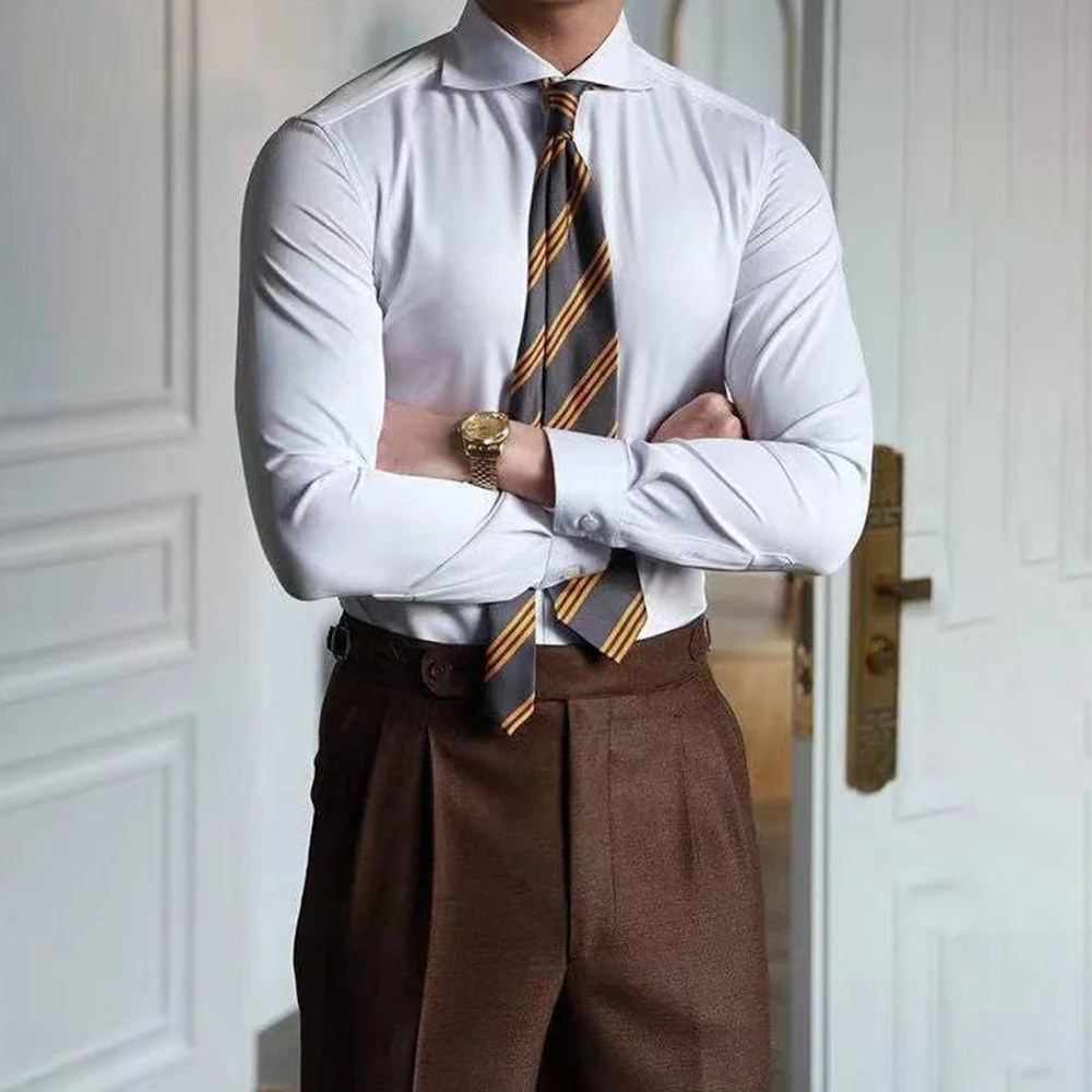 Mens Business Slim Casual Long-Sleeved Shirt 2025 Summer New Fashion Trend Solid Color Party Stage Formal Shirt Mens Clothing - Image 4