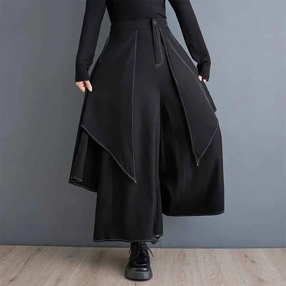 XS-5XL Gothic Dark Skirt Pants Topstitching Irregular Samurai Hakama Genderless Fashion Outdoor Versatile Campus Culottes Unisex - Image 6
