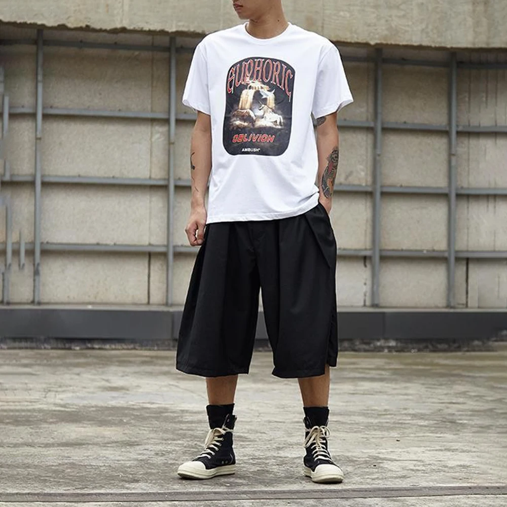 XS-5XL Men's Solid Color Three-Quarter Wide-Leg Pants American Retro Fashion Trend Simple Loose Casual Breathable Men's Bottoms - Image 3