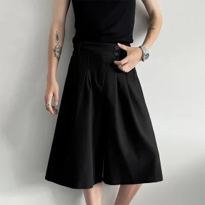 2026 Summer New Men's Solid Color Wide-Leg Shorts American Retro Fashion Trend High Street Loose Casual Simple Men's Bottoms