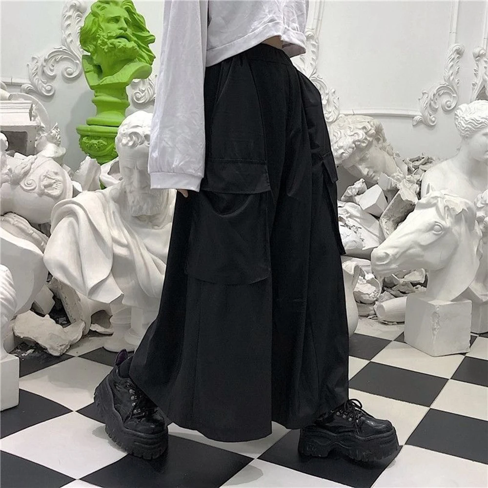 XS-5XL Summer New Men's Large Pockets Wide-Leg Trousers American Retro Fashion Trend High Street Loose Casual Men's Bottoms