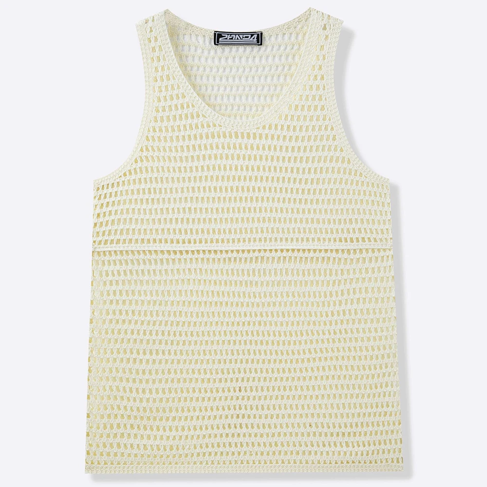 2026 Summer New Men's Solid Color Knitted Sleeveless Vest Retro Fashion Trendy Street Loose Breathable Casual Niche Men's Top - Image 4