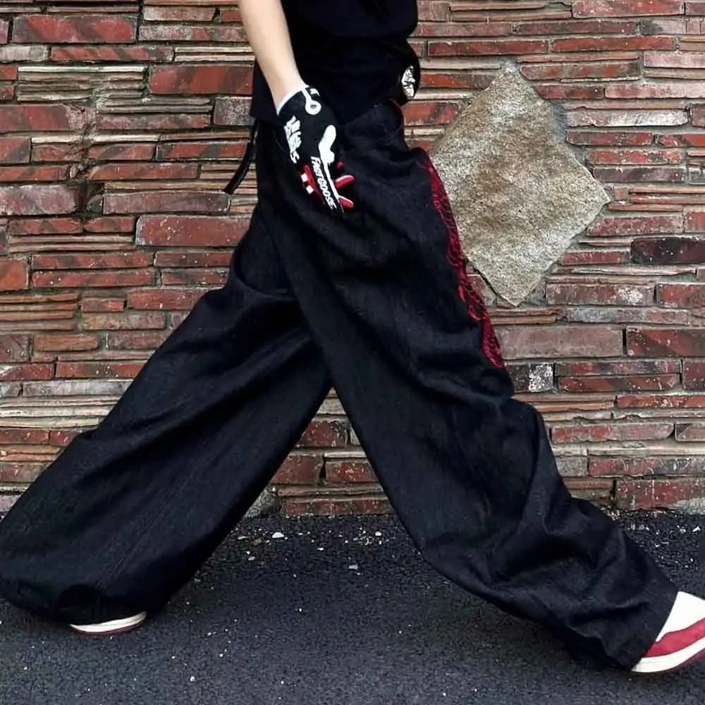 Autumn New Men's Embroidered Straight Leg Jeans American Retro Fashion Trendy Casual High Street Loose Niche Men's Bottoms 2025 - Image 4