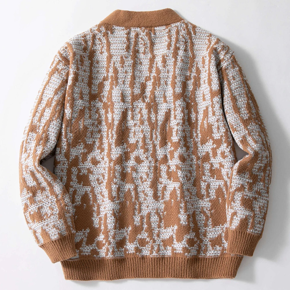 Men's Jacquard Knitted Long-Sleeved Jacket American Retro Fashion Trend Unisex Loose Casual Breathable Niche New Men's Tops - Image 5