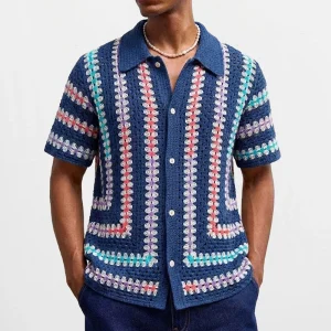 Summer New Men's Color Block Short-Sleeve Shirt American Retro Fashion Trendy High Street Loose Casual Vacation Niche Men's Top