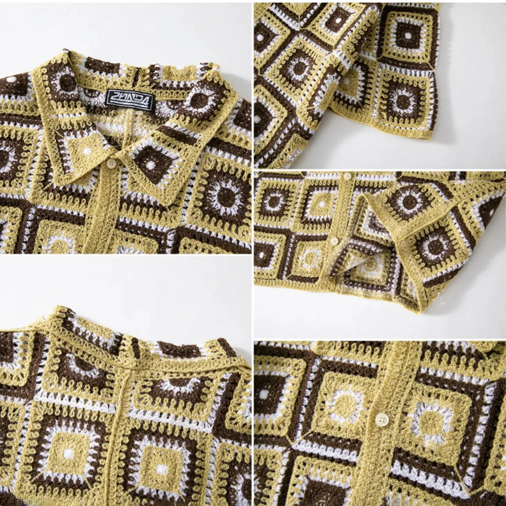 2026 Summer New Men's Knitted Short-Sleeve Shirt American Retro Fashion Trendy Vacation Casual Loose Fit Niche Men's Tops - Image 5