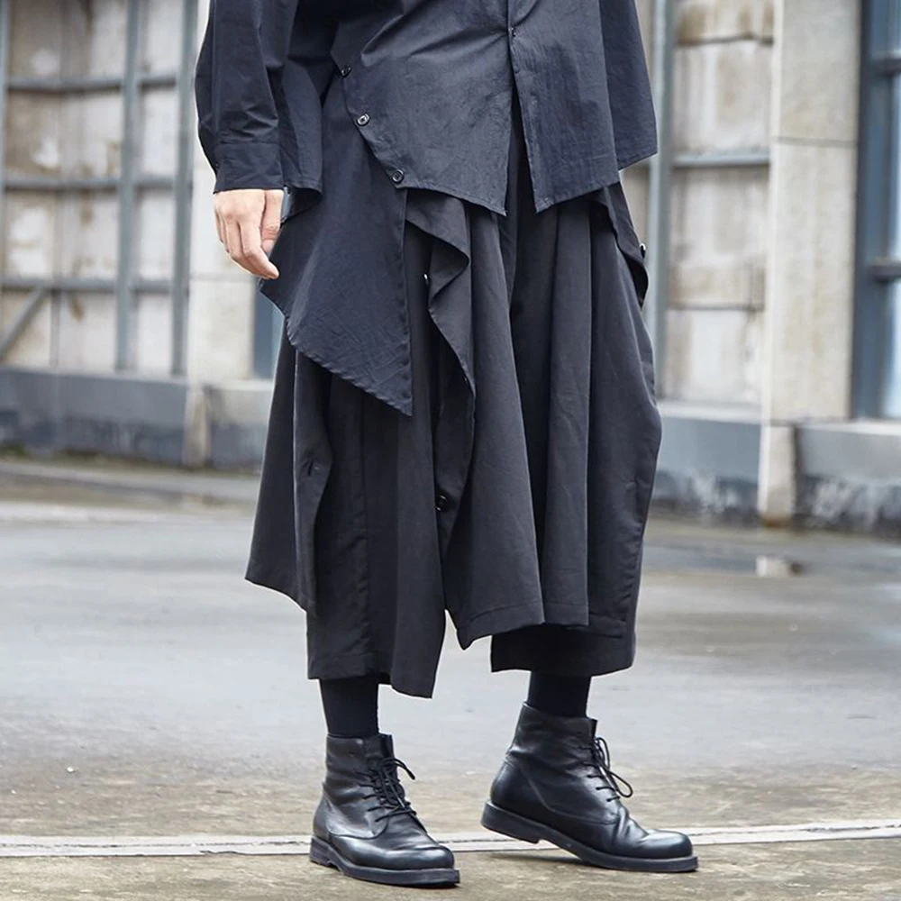 Gothic Dark Pants Y2k Irregular Side Button Samurai Pants Streetwear Fashion Nightclub Youth Trend Wide Leg Hakama Unisex 2026 - Image 5