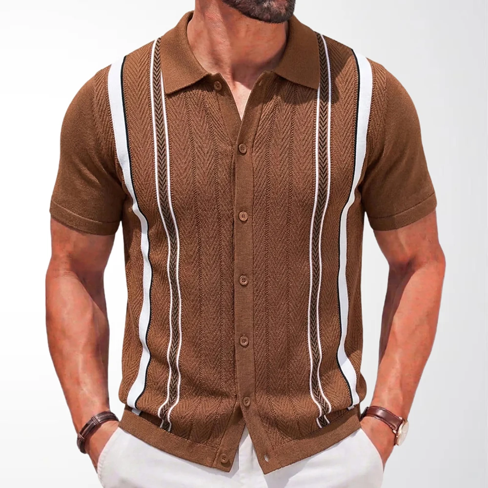 Summer New Men's Striped Color Block Short-Sleeve Shirt American Retro Fashion Trendy Street Casual Breathable Niche Men's Top - Image 4