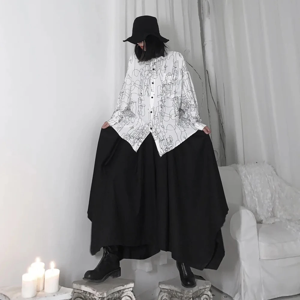 Y2k Gothic Dark Skirt Pants Irregular Pleated Casual Hakama Genderless Japanese Streetwear Fashion Wide Leg Samurai Pants Unisex - Image 4