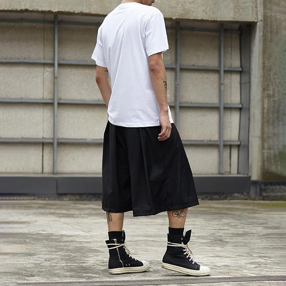 XS-5XL Men's Solid Color Three-Quarter Wide-Leg Pants American Retro Fashion Trend Simple Loose Casual Breathable Men's Bottoms - Image 6
