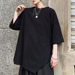XS-5XL Summer New Men's Side-Slit Short-Sleeve T-Shirt American Retro Fashion Trend Street Casual Simple Loose Niche Men's Top