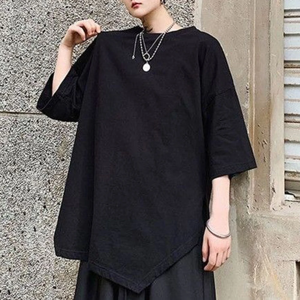XS-5XL Summer New Men's Side-Slit Short-Sleeve T-Shirt American Retro Fashion Trend Street Casual Simple Loose Niche Men's Top