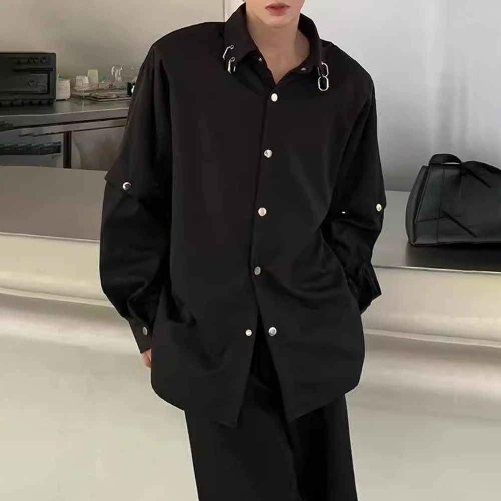 Mens Shirt Y2k Sleeves Stitching Metal Design Jacket Streetwear Niche Personality Casual Long-Sleeve Tops Men'S Clothing 2024 - Image 4