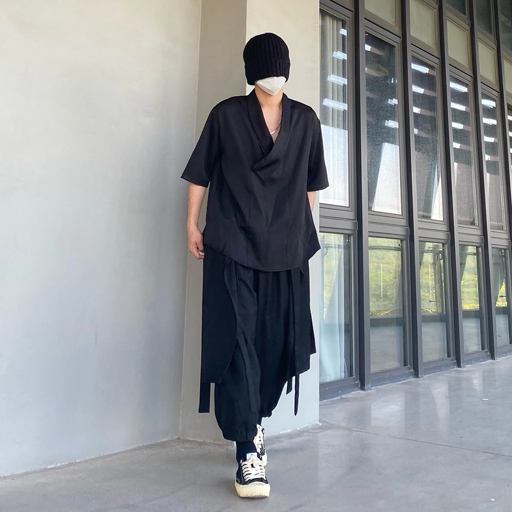 Y2k Spring Skirt Pants Gothic Dark Ribbon Samurai Pants Genderless Streetwear Fashion Draped Designer Niche Hakama Unisex 2026 - Image 2