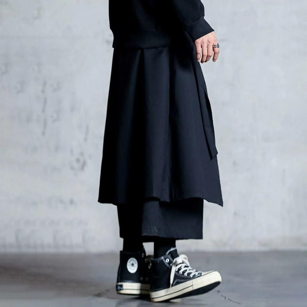 Mens Y2k Culottes Double Layer Samurai Pants Hakama Spring Streetwear Fashion Trend Gothic Casual Pants Men'S Clothing 2025 New - Image 3