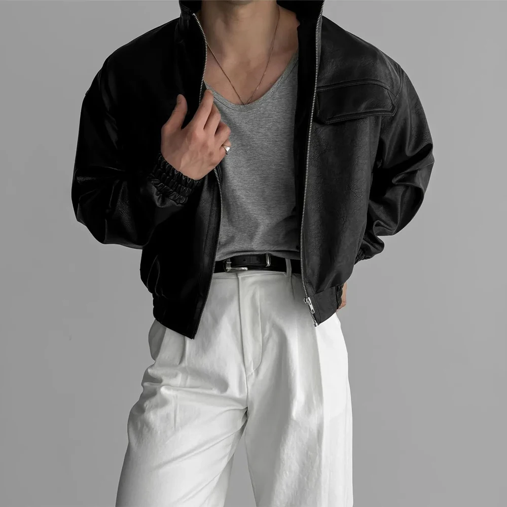 Mens Pu Leather Jacket Short Motorcycle Jacket Street Wear Fashion Youth Biker Pilot Jacket Old Money Men'S Clothing 2025 New - Image 4
