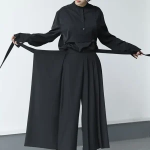 Double-layer Pleated Dark Loose Nine-point Wide-leg Pants Unisex Versatile High-waisted Tight-waisted Straight Culottes