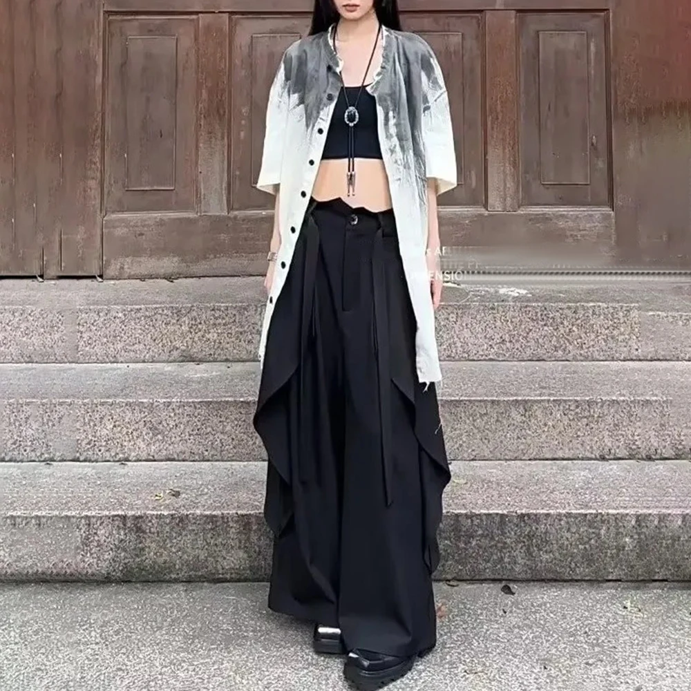 Gothic Harajuku Y2k Skirt Pants Japanese Irregular Stitching Samurai Hakama Genderless Streetwear Campus Valentines Pants Unisex - Image 2