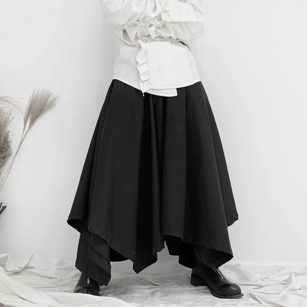 Y2k Gothic Dark Skirt Pants Irregular Pleated Casual Hakama Genderless Japanese Streetwear Fashion Wide Leg Samurai Pants Unisex - Image 3