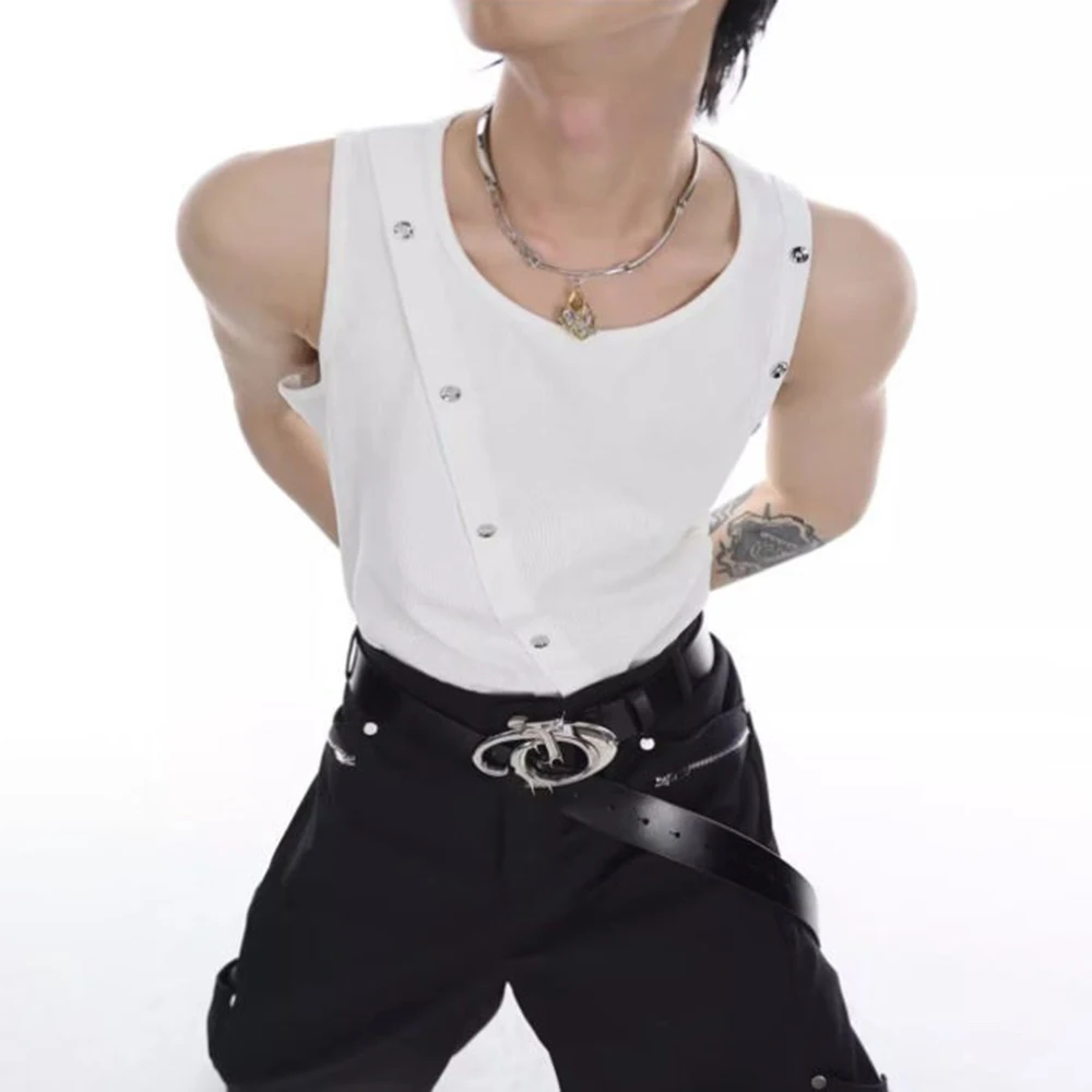 Summer New Men's Solid Color Sleeveless Vest American Retro Fashion Trend Street Hip-Hop Slim Casual Breathable Men's Tops - Image 5
