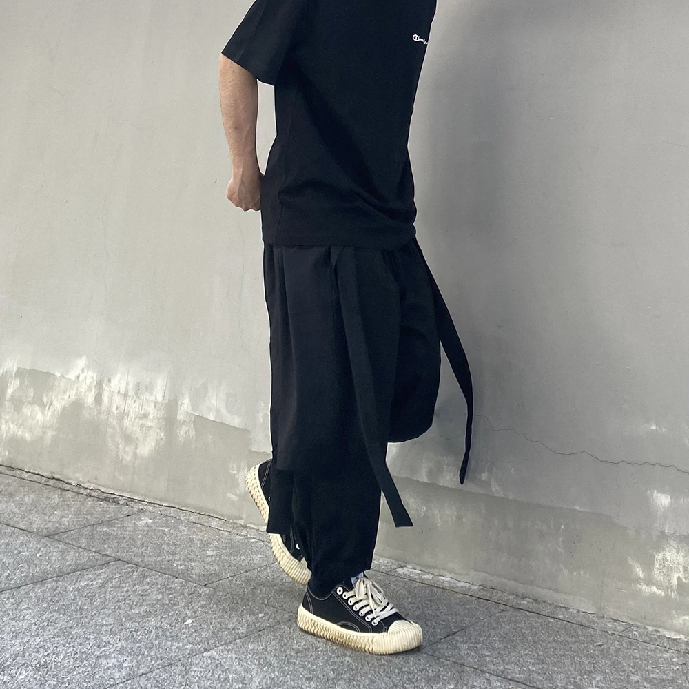 Y2k Spring Skirt Pants Gothic Dark Ribbon Samurai Pants Genderless Streetwear Fashion Draped Designer Niche Hakama Unisex 2026 - Image 4
