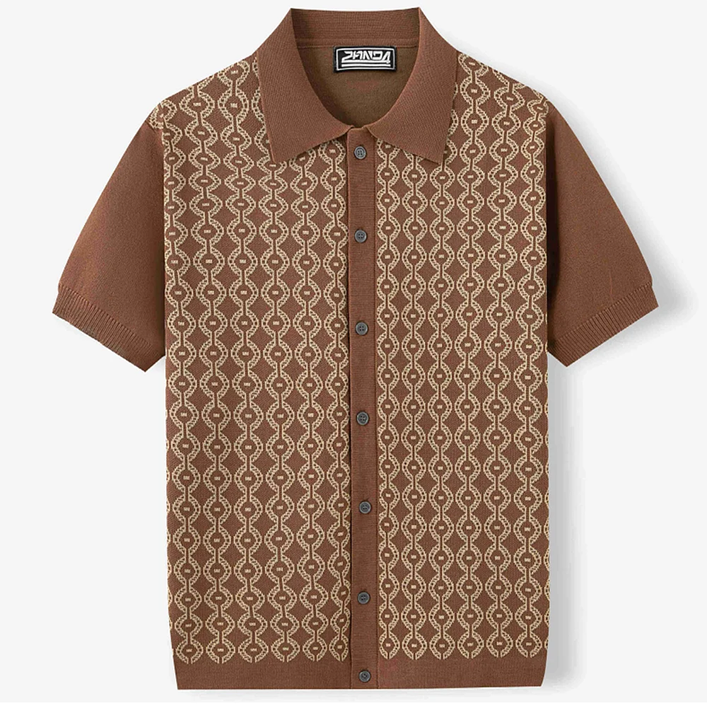 Summer New Men's Short-Sleeved Jacquard Cardigan Knitted Shirt Retro Fashion Trend Casual Loose Breathable Niche Men's Tops - Image 7