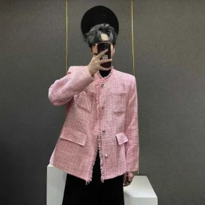 Mens Autumn Jacket Fringed Edges Casual Shoulder Padded Jacket Fashionable Nightclub Stage Performance Top Men'S Clothing 2025
