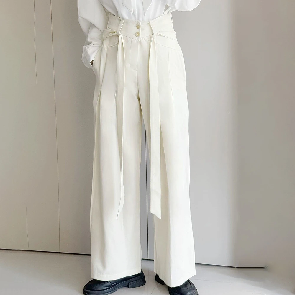 Summer New Men's Solid Color Ribbon Suit Trousers American Fashion Trend High Street Loose Casual Breathable Men's Bottoms
