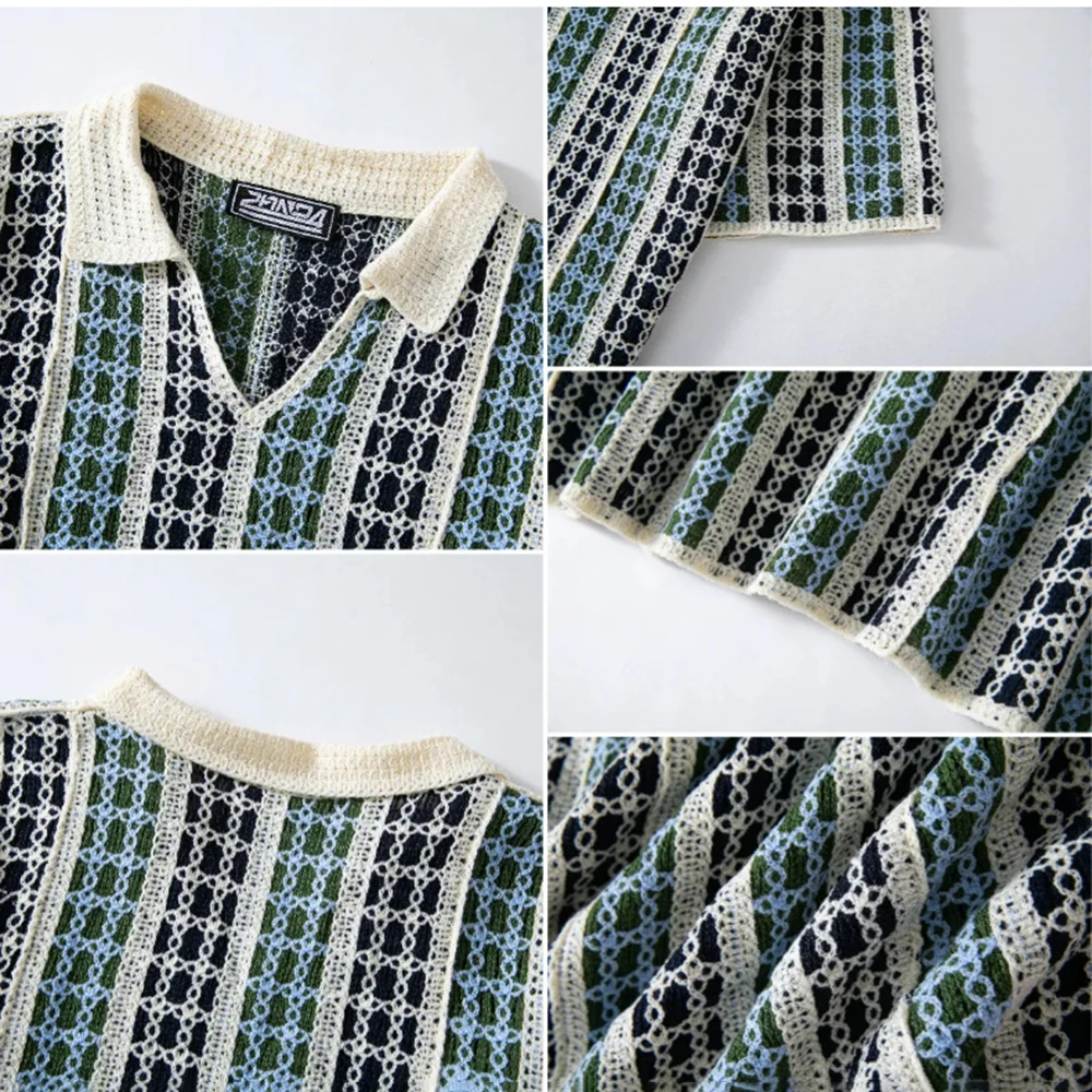2026 Summer New Men's Striped Short-Sleeve T-Shirt American Retro Fashion Trendy Street Casual Loose Breathable Men's Top - Image 5