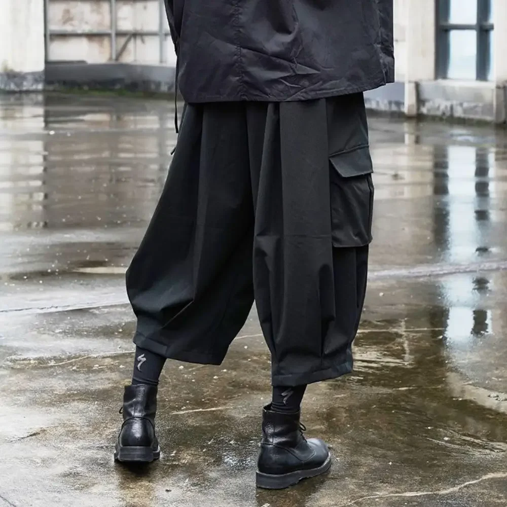 Y2k Tide Niche Dark Black Cropped Pants Men's Wear Dark Style Overalls Trousers Casual Ankle-length Loose Samurai Pants - Image 2